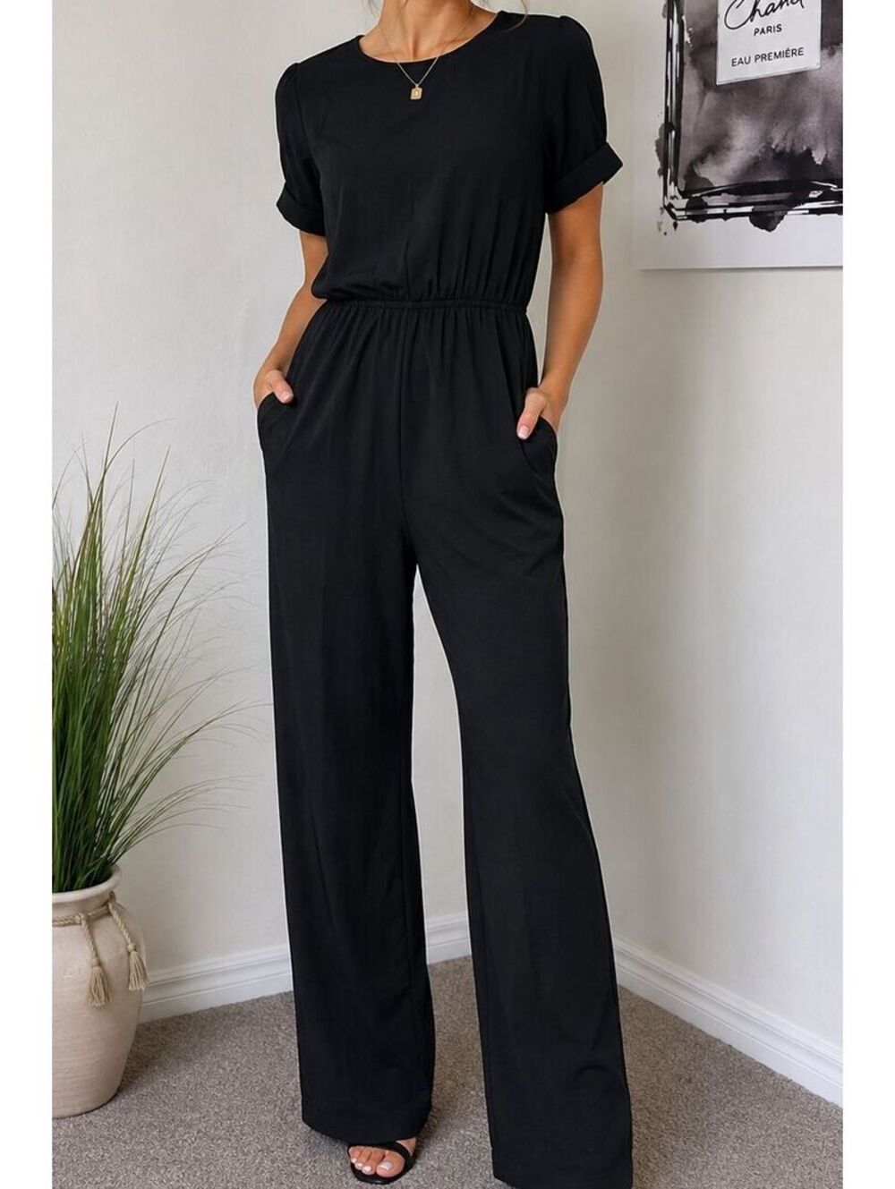 Ann Taylor Jumpsuit Short Sleeve Wide Leg One Piece Pockets Travel Friendly Sz 2